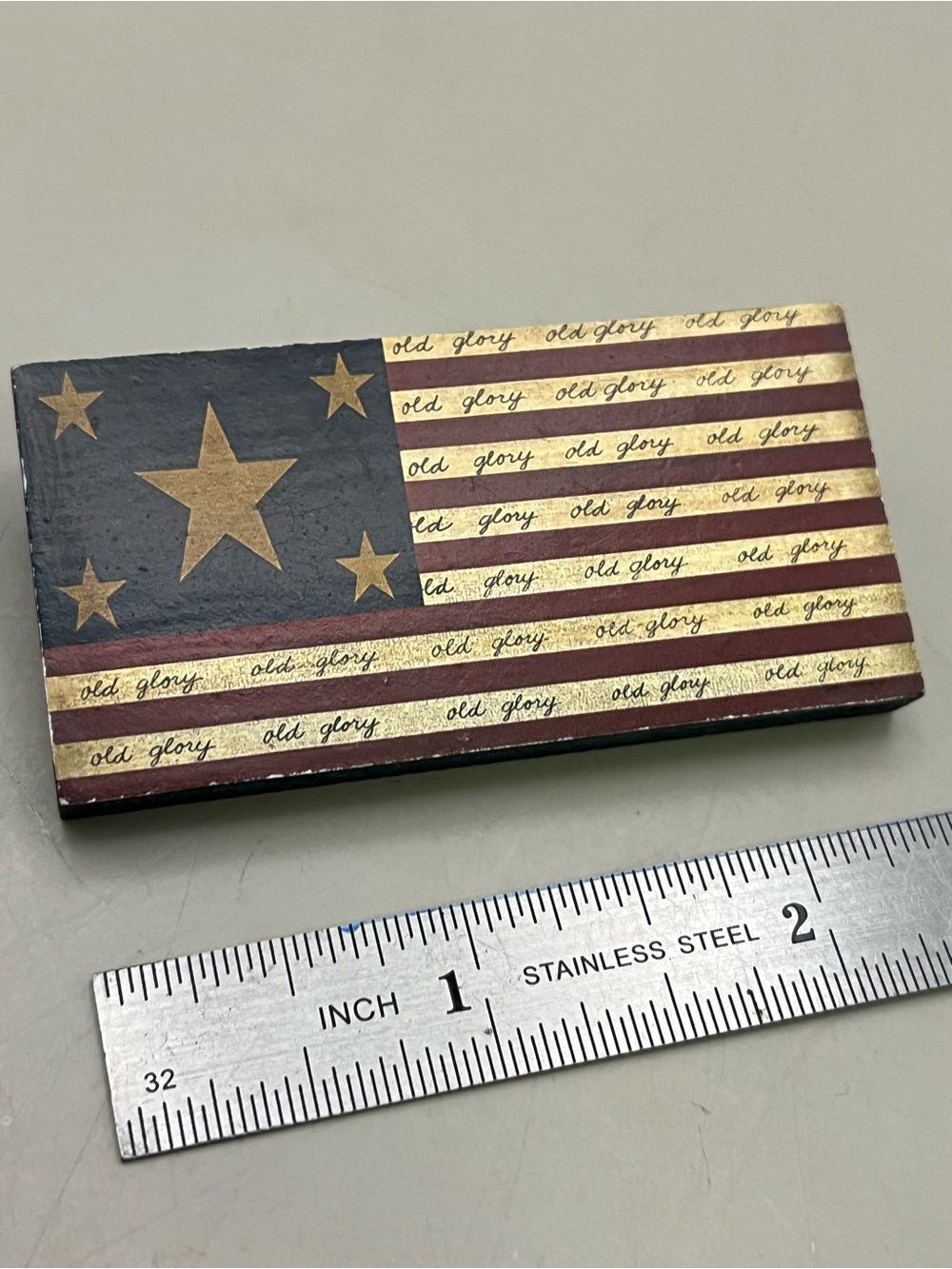 Vintage Wooden Patriotic Flag Brooch Old Glory USA Heart Handmade Primitive - Picture 2 of 7